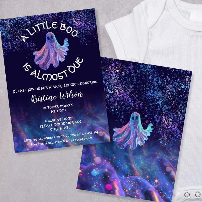 Invitation La jolie Parties scintillant Little Boo est presqu (cute holographic ghost)