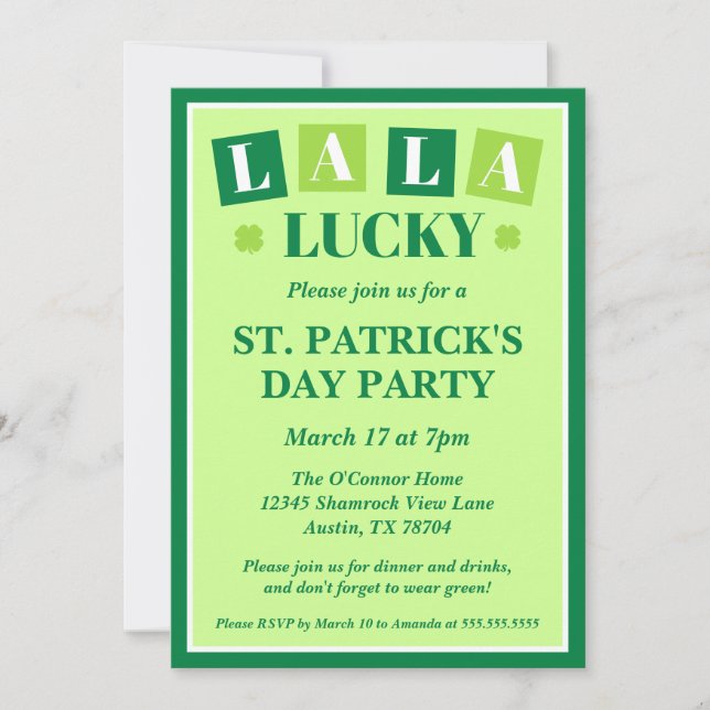 Invitation La La Lucky St. Patrick’s Day Party (Devant)