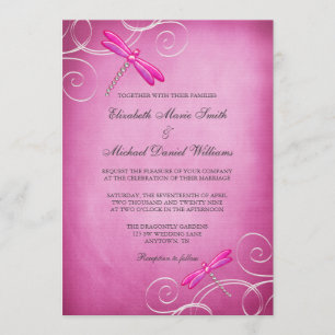 Invitation La libellule rose tourbillonne mariage