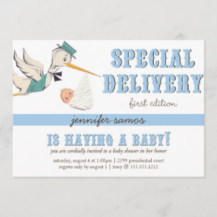 Invitation La livraison spéciale - cigogne vintage