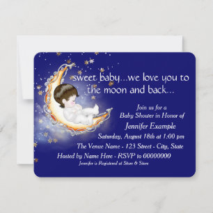 Invitation La Lune et le dos Baby Boy Douche