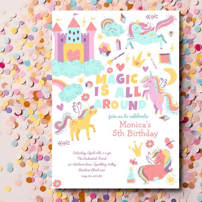 Invitation La magie de la licorne Pastel est autour de l'anni (Créateur téléchargé)