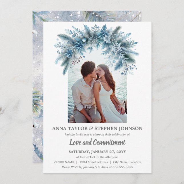 Invitation La magie de l'hiver Cérémonie d'engagement photo (Devant / Derrière)