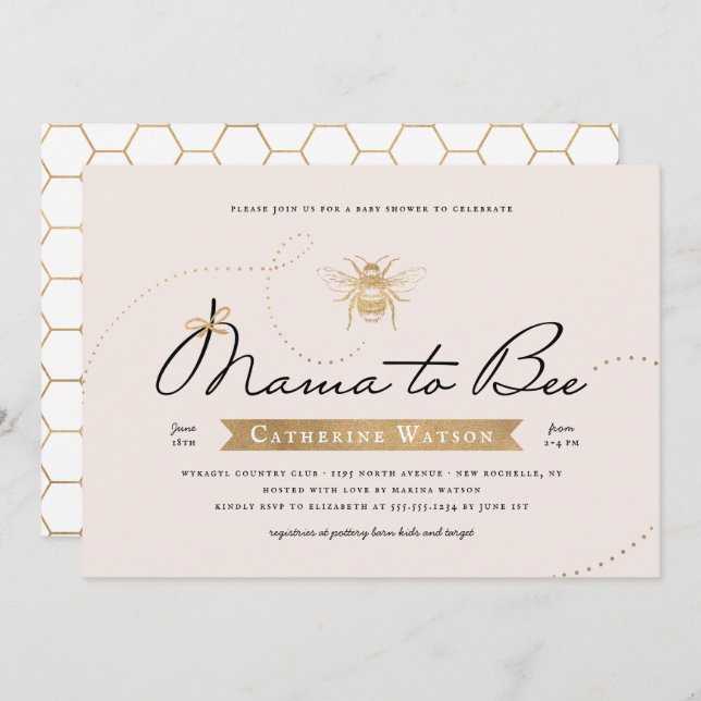 Invitation La Mama d'or au Baby shower (Devant / Derrière)