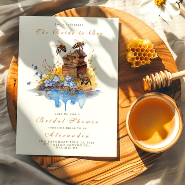 Invitation La mariée à l'aquarelle bleu florales douche (Créateur téléchargé)
