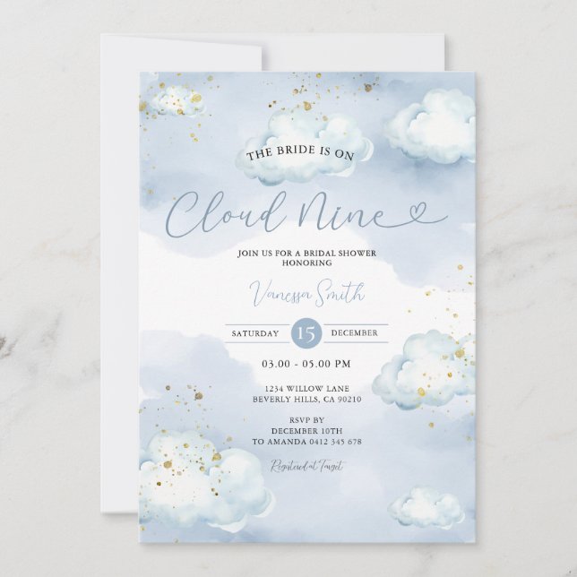 Invitation La mariée est sur Cloud Nine Baby Shower Or Glitte (Devant)