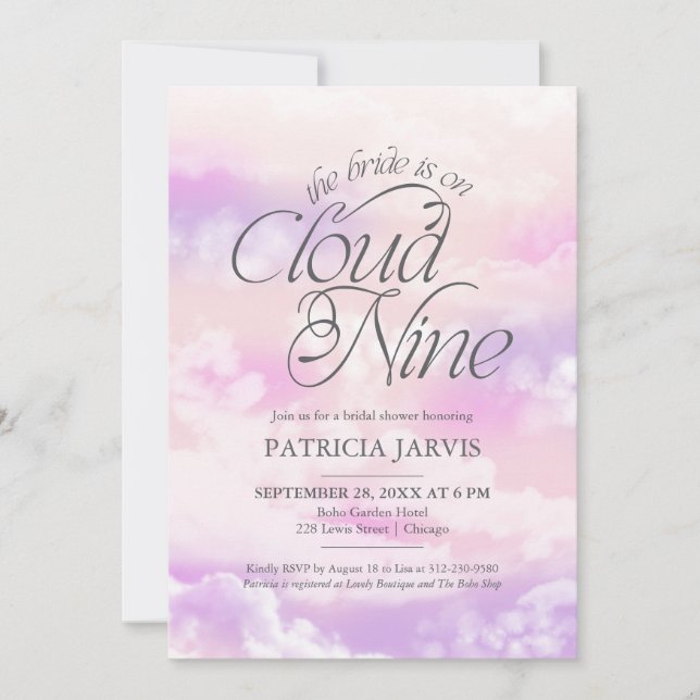 Invitation La mariée est sur un nuage QR Code Enterrement de  (Devant)