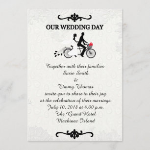 Invitation La mariée et la chambre sur le Mariage à bicyclett