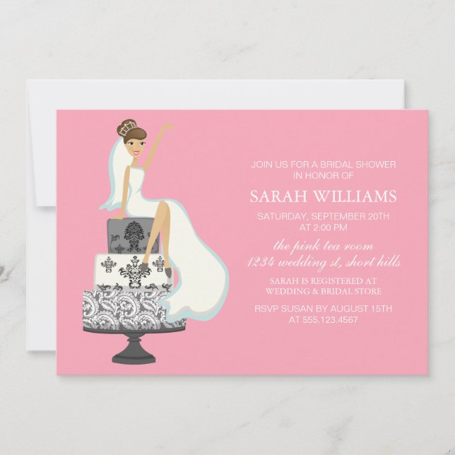 Invitation La mariée rose sur le gâteau Mariage (Devant)