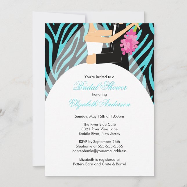 Invitation La mariée Turquoise Zebra (Devant)