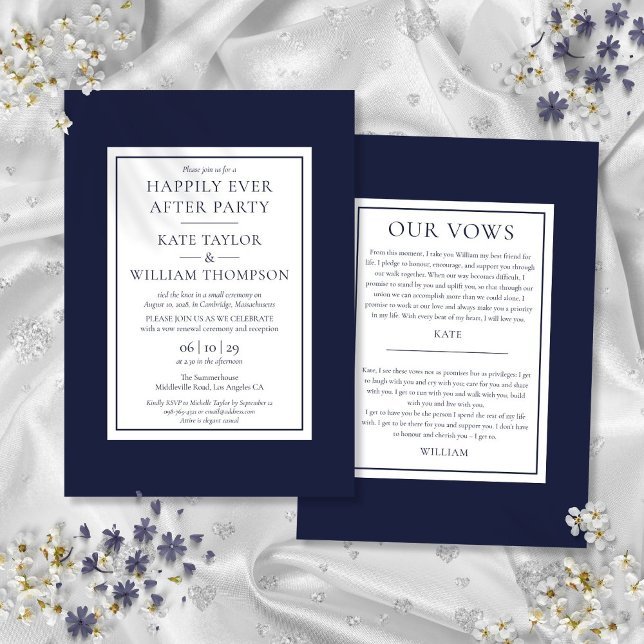 Invitation La Marine Bleue Heureusement Jour Après Les Voeux  (Navy Blue Happily Ever After Party Wedding Vows Invitation)