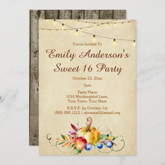 Invitation La moisson et les fruits 16 ans (Devant / Derrière)