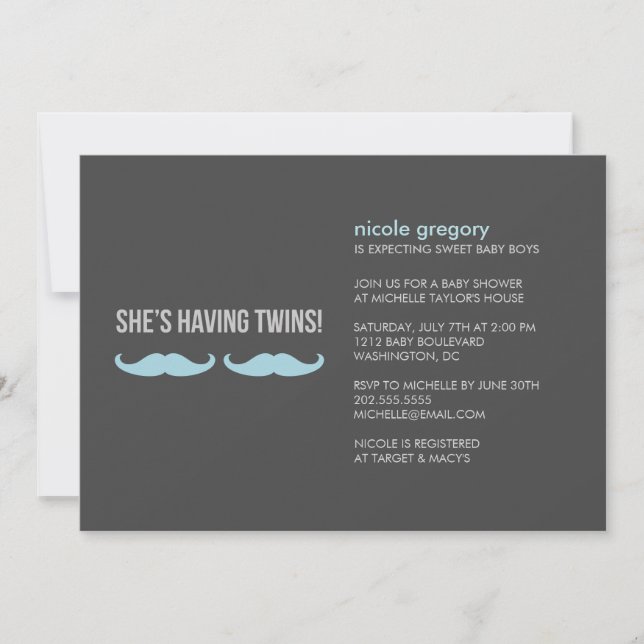 Invitation La moustache jumelle le baby shower (Devant)