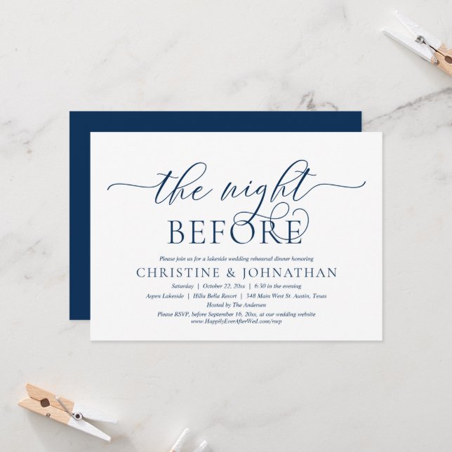 Invitation La Nuit Avant, Dîner de Répétition de Mariage (Devant/Arrière en situation)