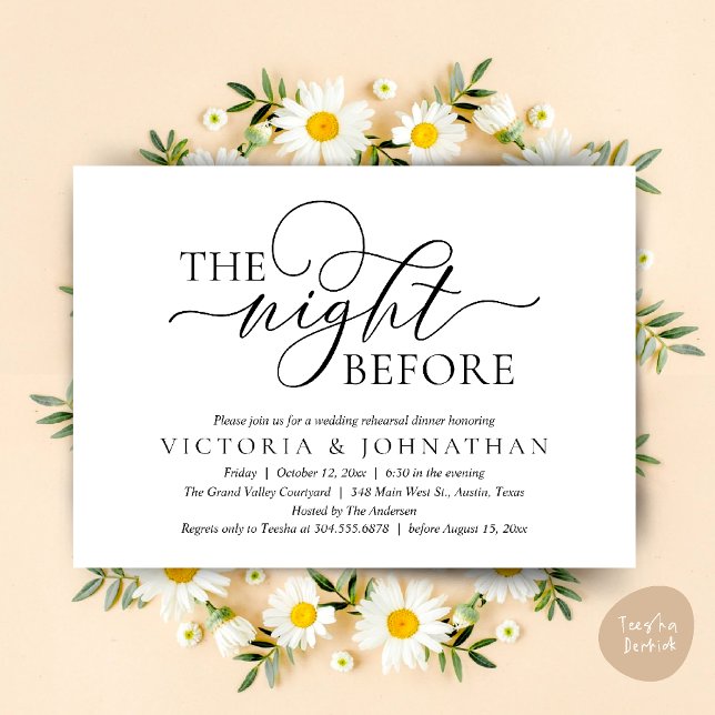 Invitation La Nuit Avant, Dîner de Répétition de Mariage (The Night Before, Wedding Rehearsal Dinner Party Classy Romantic Invitation Card PDF Black White)