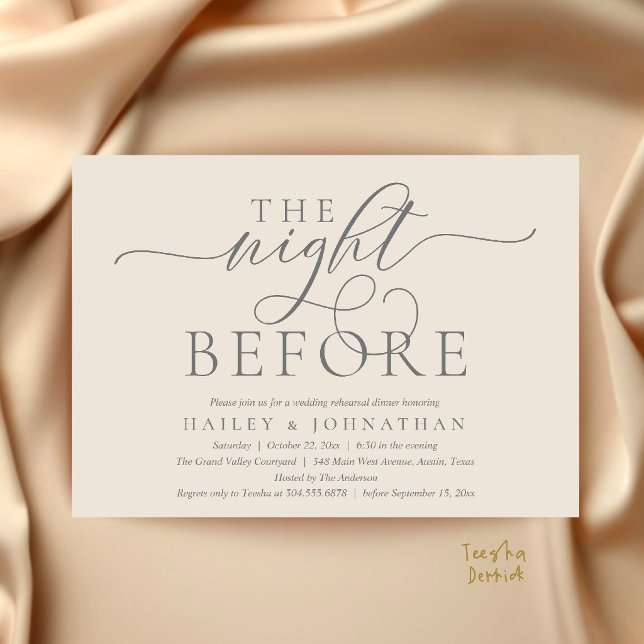 Invitation La Nuit Avant, Dîner de Répétition de Mariage Chic (The Night Before, Classy Wedding Rehearsal Dinner Invitation Card in Cream Grey)