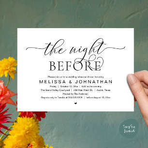 Invitation La Nuit Avant, Dîner de Répétition de Mariage Chic