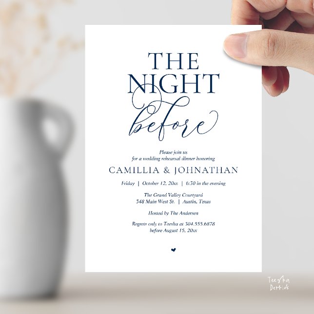 Invitation “La Nuit Avant” Dîner de Répétition de Mariage Mod (“The Night Before” Modern Classy Rehearsal Dinner Reception Invitation Card Navy Blue)