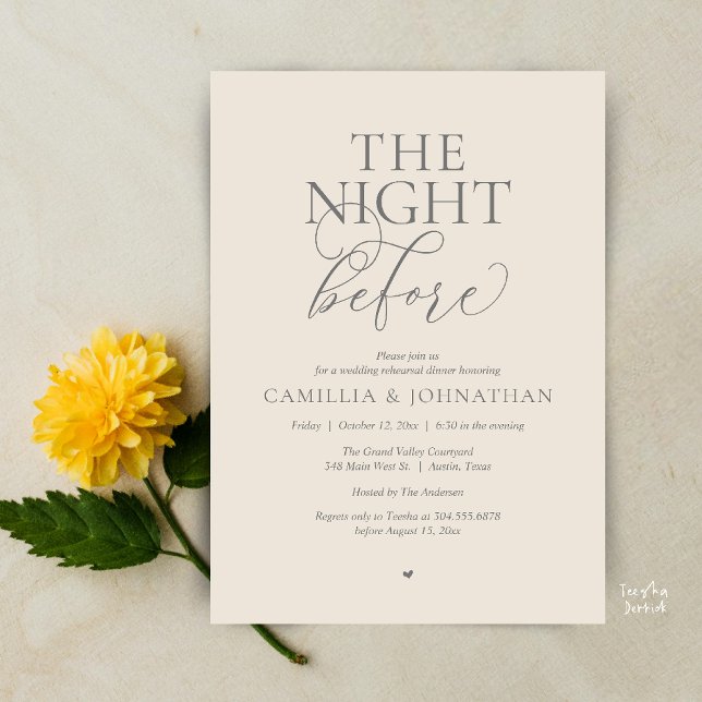 Invitation “La Nuit Avant” Dîner de Répétition de Mariage Mod (“The Night Before” Modern Classy Rehearsal Dinner Reception Invitation Card Cream Grey)