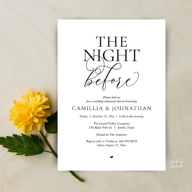 Invitation “La Nuit Avant” Dîner de Répétition de Mariage Mod (“The Night Before” Modern Classy Rehearsal Dinner Reception Invitation Card Black White)