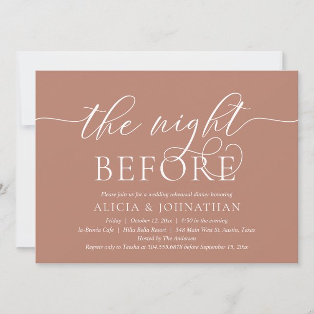 Invitation La Nuit Avant, Dîner de Répétition de Mariage Mode (Devant)