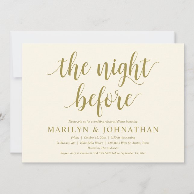 Invitation La Nuit Avant, Dîner de Répétition de Mariage Mode (Devant)