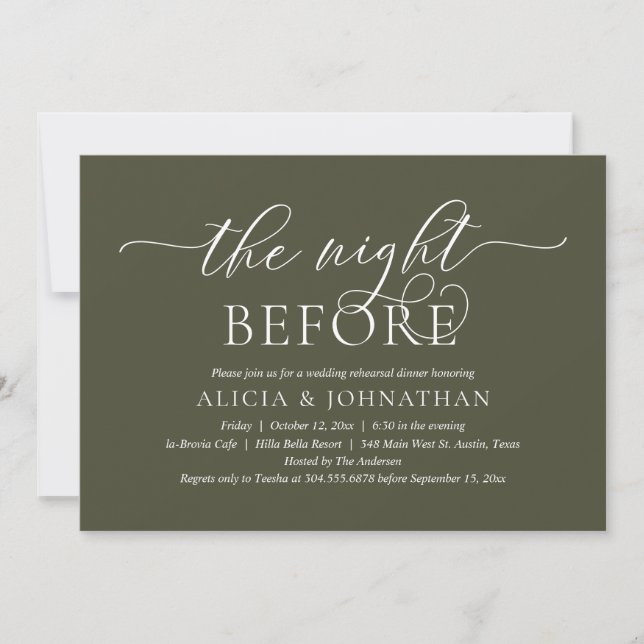 Invitation La Nuit Avant, Dîner de Répétition de Mariage Mode (Devant)