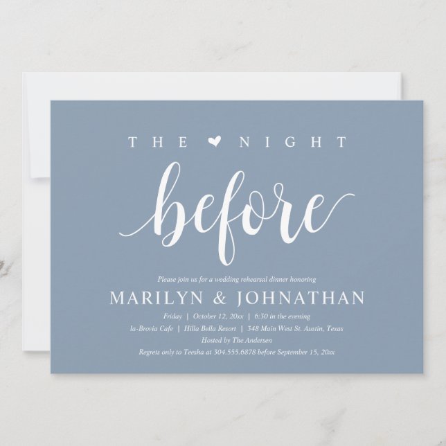 Invitation La Nuit Avant, Dîner de Répétition de Mariage Mode (Devant)