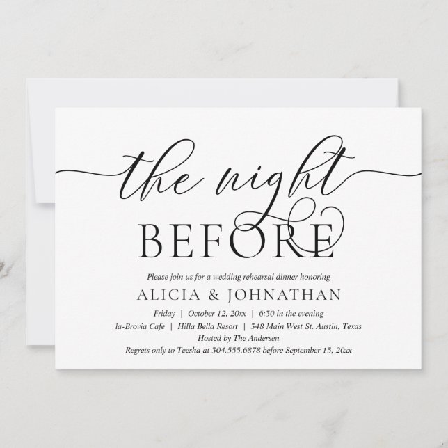 Invitation La Nuit Avant, Dîner de Répétition de Mariage Mode (Devant)