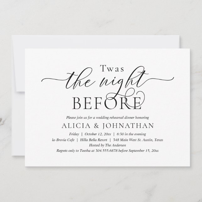 Invitation La Nuit Avant, Dîner de Répétition de Mariage Mode (Devant)