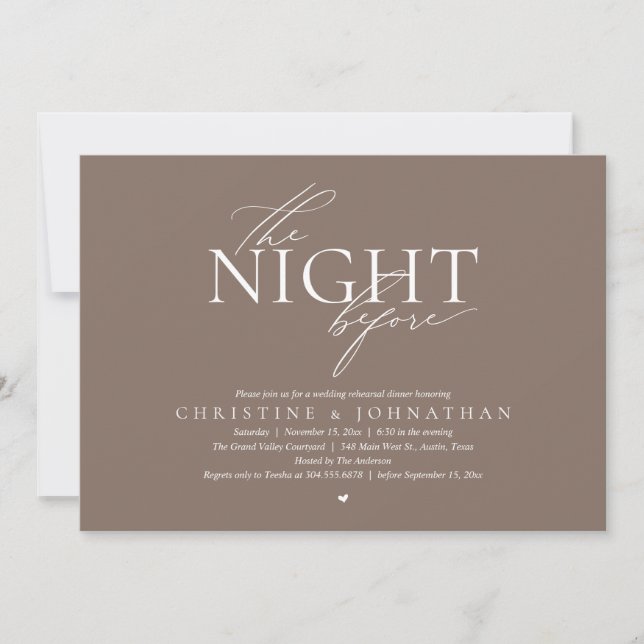 Invitation La Nuit Avant, Dîner de Répétition de Mariage Mode (Devant)