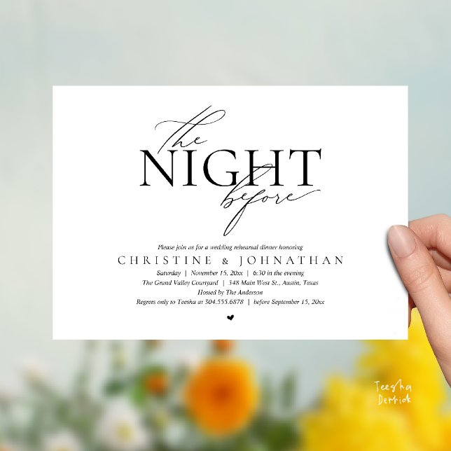 Invitation La Nuit Avant, Dîner de Répétition de Mariage Mode (The Night Before, Modern Wedding Rehearsal Dinner Invitation Card ion Black White)