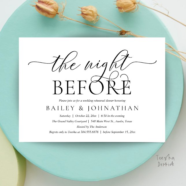 Invitation La Nuit Avant, Dîner de Répétition de Mariage Mode (Modern Wedding Rehearsal Dinner, The Night Before Invitation Card in Black and White)