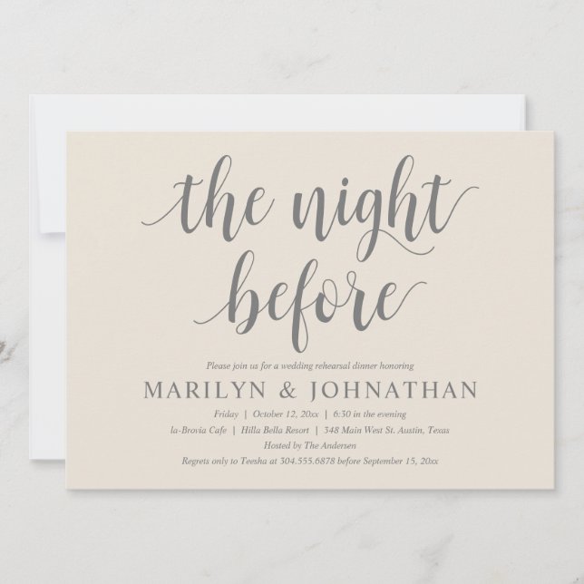 Invitation La Nuit Avant, Dîner de Répétition de Mariage Mode (Devant)