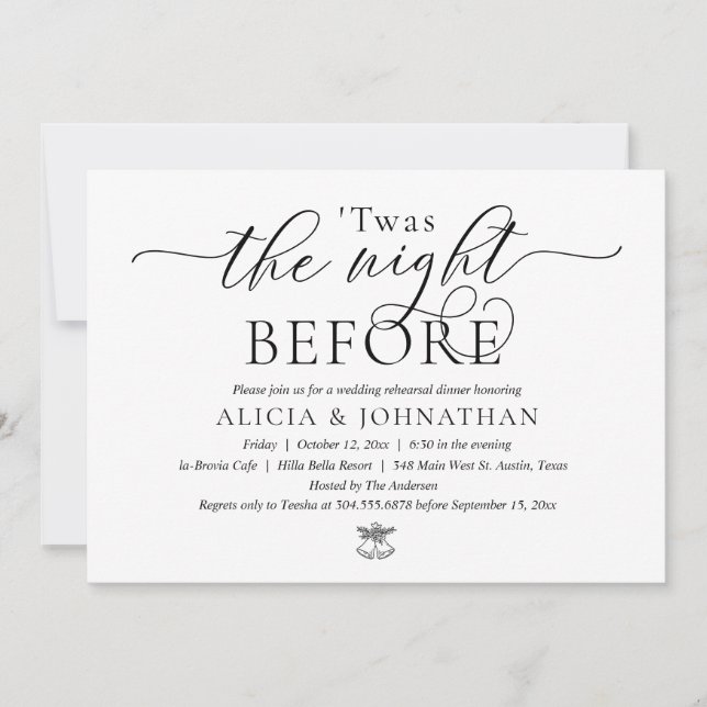 Invitation La Nuit Avant, Dîner de Répétition de Mariage Mode (Devant)