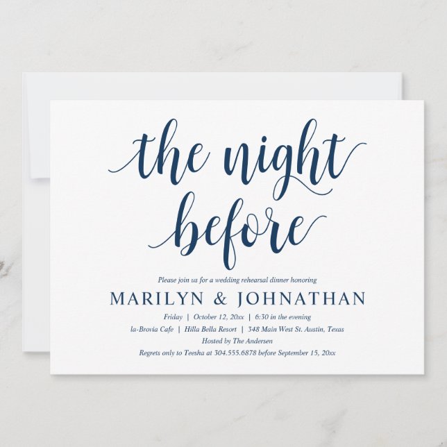 Invitation La Nuit Avant, Dîner de Répétition de Mariage Mode (Devant)
