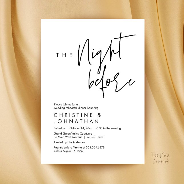 Invitation La Nuit Avant, Dîner Décontracté de Répétition de  (The Night Before, Casual Wedding Rehearsal Dinner Invitation Card in Black and White)