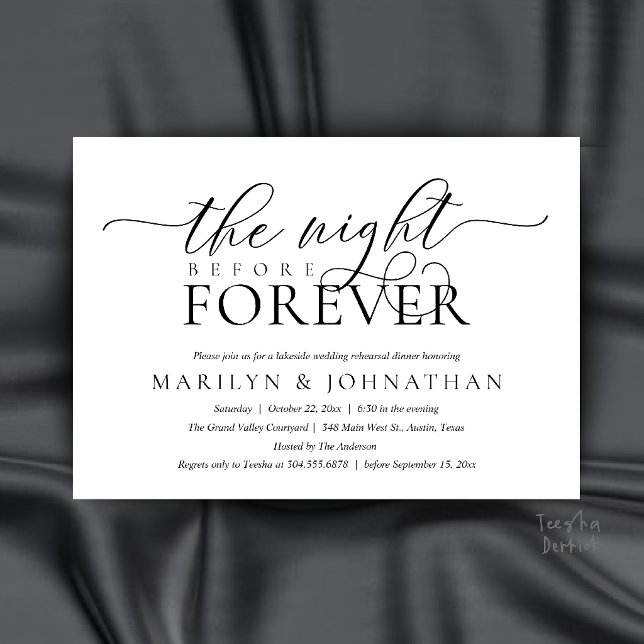 Invitation La Nuit Avant Forever, Dîner de Répétition Chic (The Night Before Forever, Classy Rehearsal Dinner Invitation Card in Black and White)