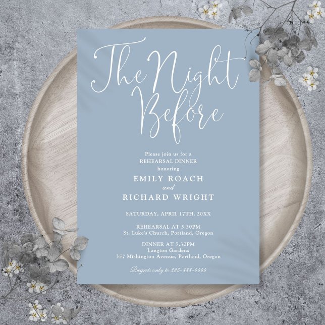Invitation La Nuit Avant La Répétition Dîner Dusty Blue (The Night Before Rehearsal Dinner Dusty Blue Invitation)