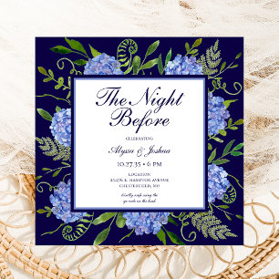 Invitation La nuit avant le code QR de Blue Hydrangea