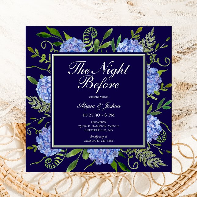 Invitation La nuit avant le code QR de Blue Hydrangea (Créateur téléchargé)
