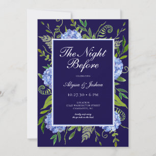 Invitation La nuit avant le code QR de Blue Hydrangea