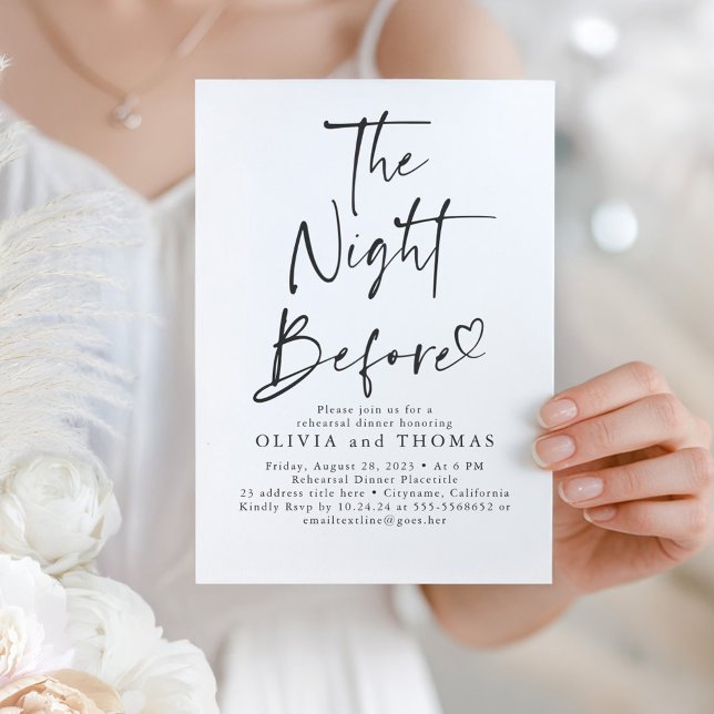 Invitation La Nuit Avant Le Dîner De Répétition Blanc Moderne (The Night Before Elegant Minimalist White Rehearsal Dinner Invitation)