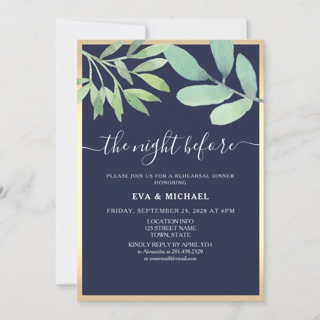 Invitation La Nuit Avant Le Dîner De Répétition Bleue De La M (Devant)