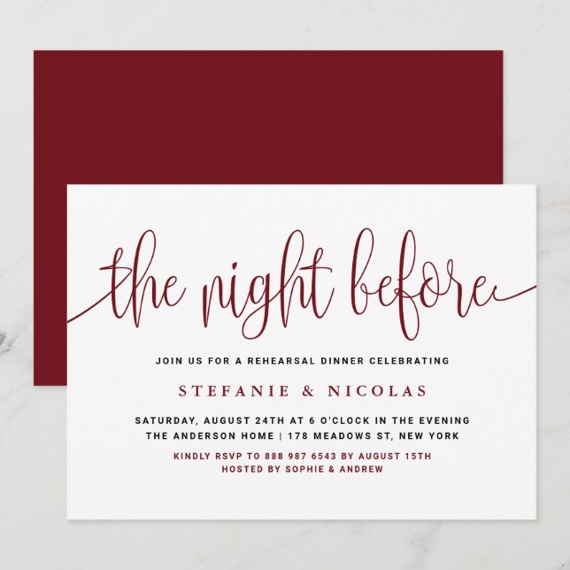 Invitation La Nuit Avant Le Dîner De Répétition De Script Rou (Devant / Derrière)