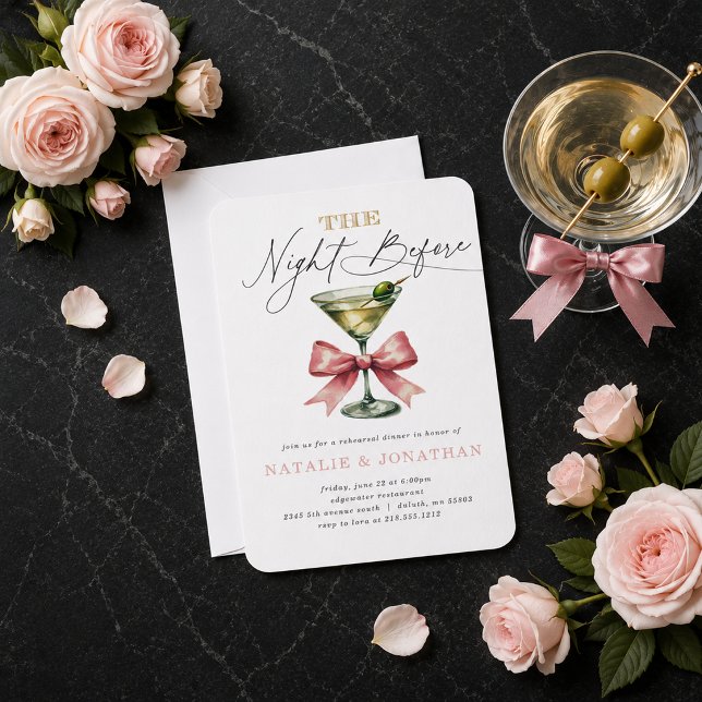 Invitation La Nuit Avant le Dîner de Répétition Martini (The Night Before Martini Rehearsal Dinner Invitation)