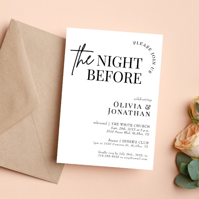 Invitation La nuit avant le dîner de répétition noir et blanc (Créateur téléchargé)