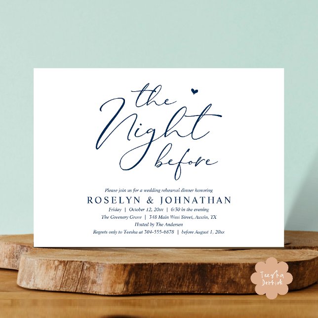 Invitation La Nuit Avant Le Dîner De Répétition Romantique De (The Night Before Romantic Wedding Rehearsal Dinner Little heart Invitation Card PDF Navy Blue)