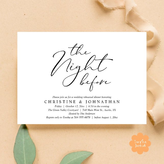 Invitation La Nuit Avant Le Dîner De Répétition Romantique De (The Night Before Romantic Wedding Modern Rehearsal Dinner Invites Card Hosted Parents Black White)