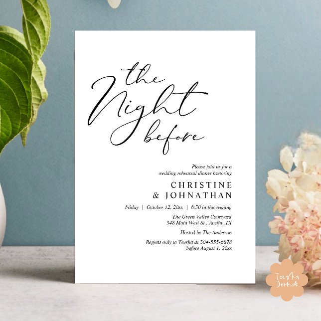 Invitation La Nuit Avant Le Dîner De Répétition Romantique De (The Night Before Romantic Wedding Modern Rehearsal Dinner Invites Card Hosted Parents Black White)